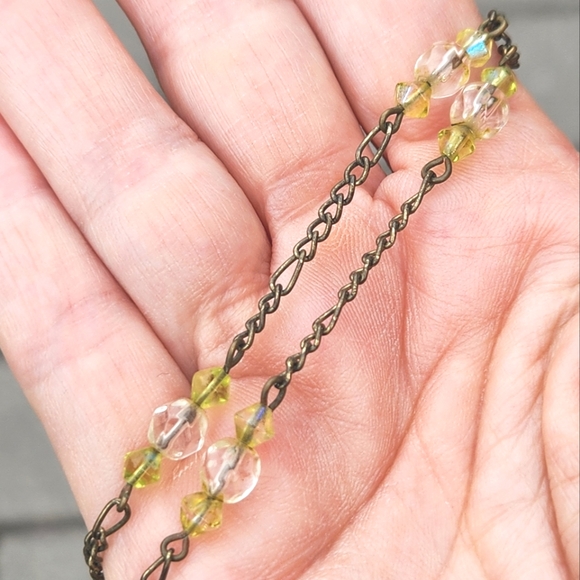 Macy's Faux Smoky Quartz Faceted Kite Antiqued Brass Tone Necklace - Picture 4 of 6